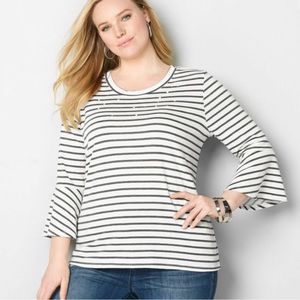 Avenue white stripped Bell sleeves Top - size 1X